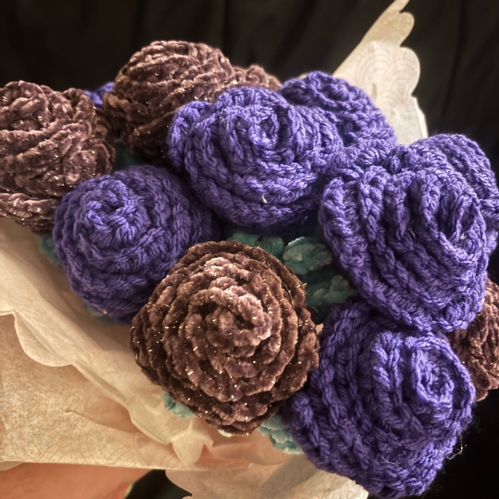Purple and Brown Crochet Flower Bouquet